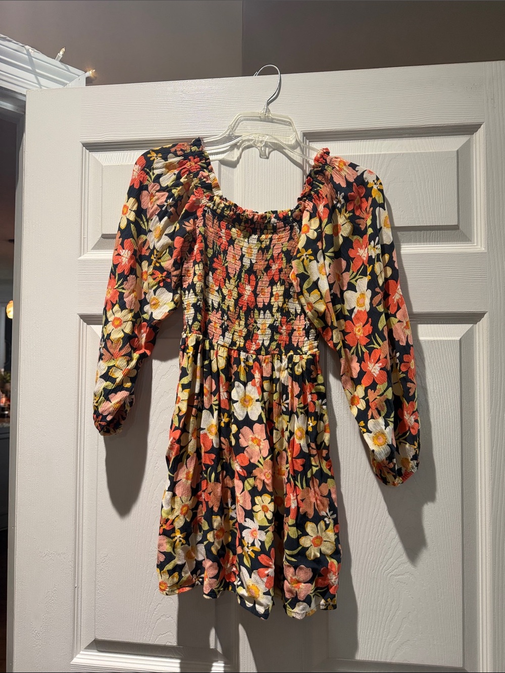 Billabong Black Floral Smocked Dress with Coral & Yellow Blooms